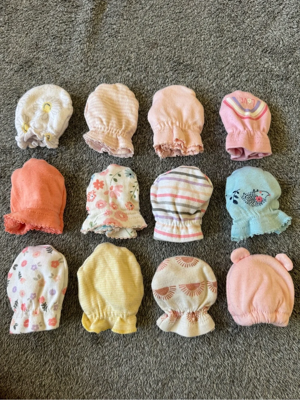 Baby Pink and Pastel Printed Newborn Mittens - Pack of 12